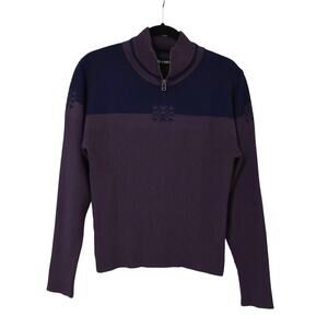 Nils Skiwear Purple Navy Snowflake Fair Isle Wool Mock Neck Sweater M